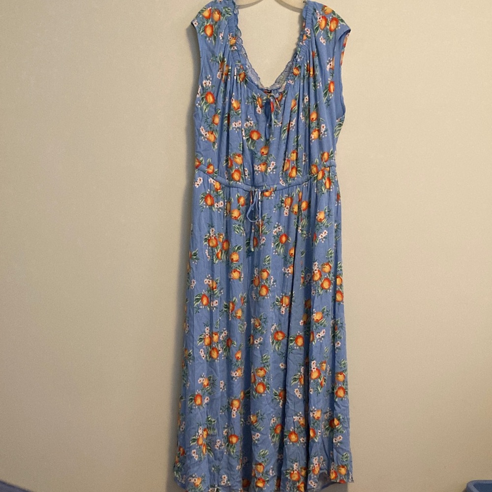 torrid Blue Maxi Dress with Orange Floral & Fruit Print